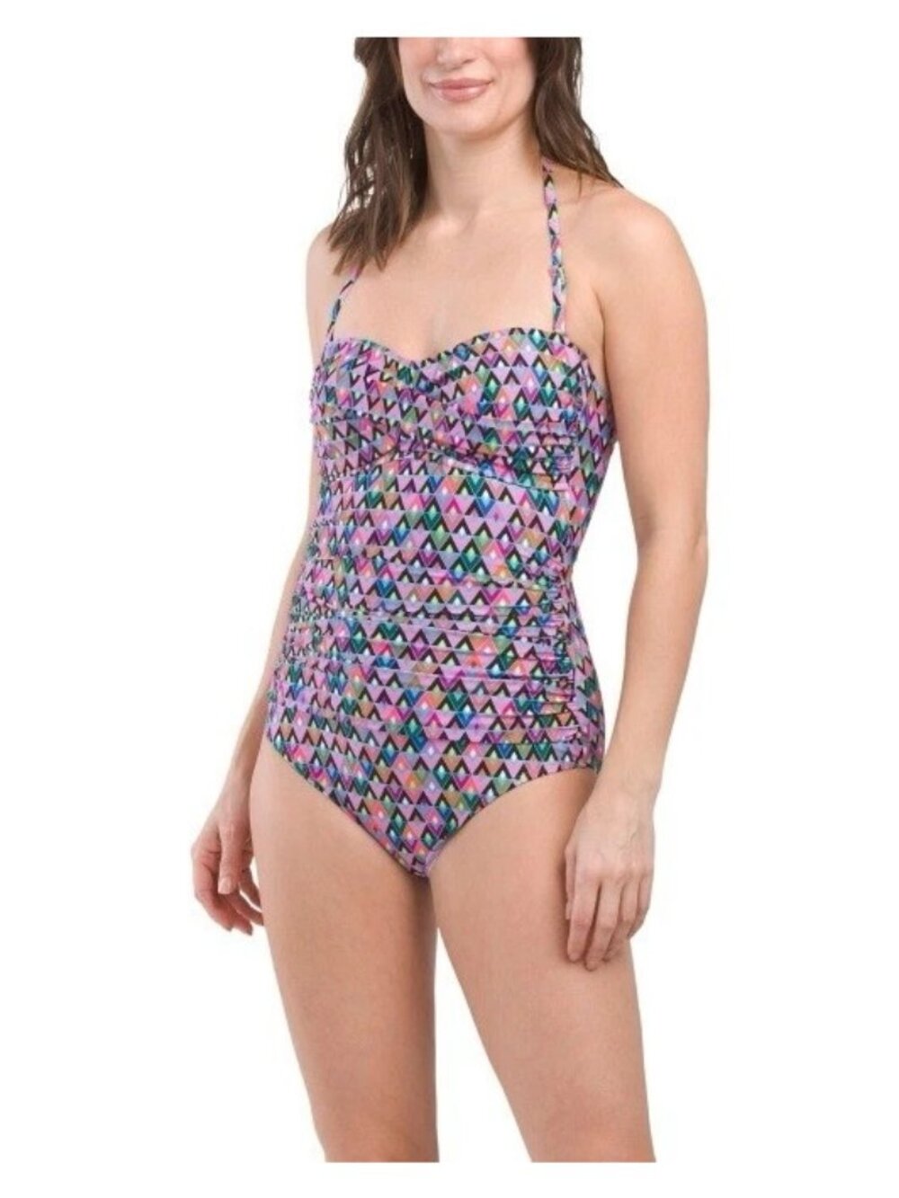 Anne Cole Geometric Twist Front Shirred One Piece Swimsuit Size 8